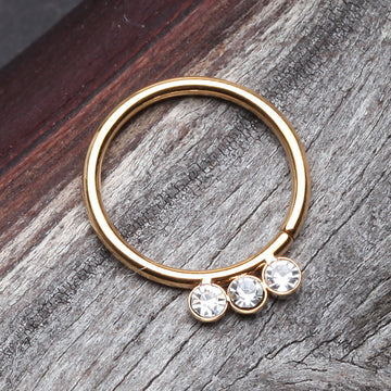 Detail View 1 of Golden Triple Gem Sparkle Bendable Twist Hoop Ring-Clear Gem